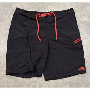 The North Face Board Shorts Mens Size 34 Zip Pockets Drawstring Black Red
